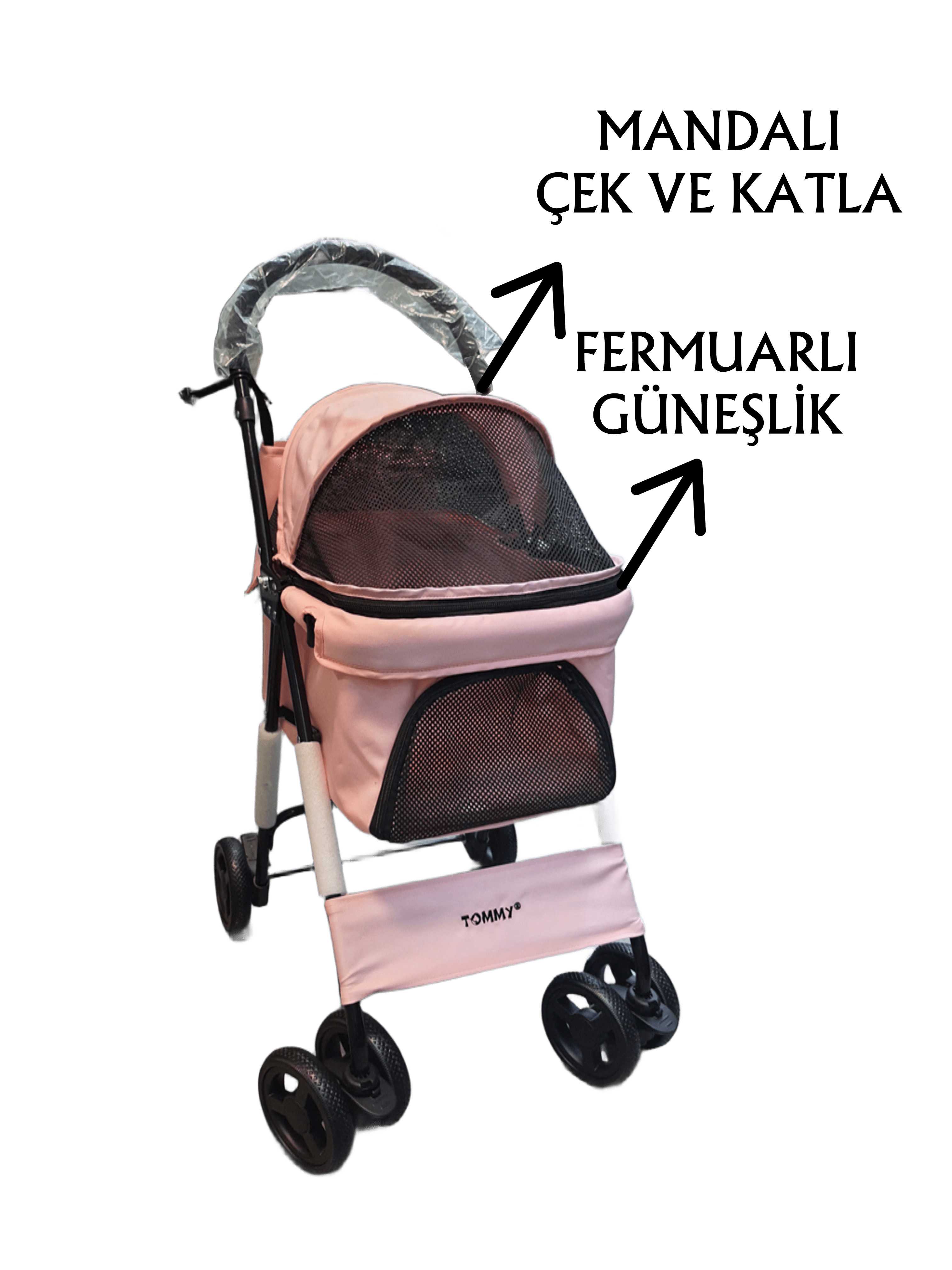 Tommy%20Evcil%20Hayvan%20Arabası%2060x42,5x89,5%20Pembe%20Max%2015%20Kg
