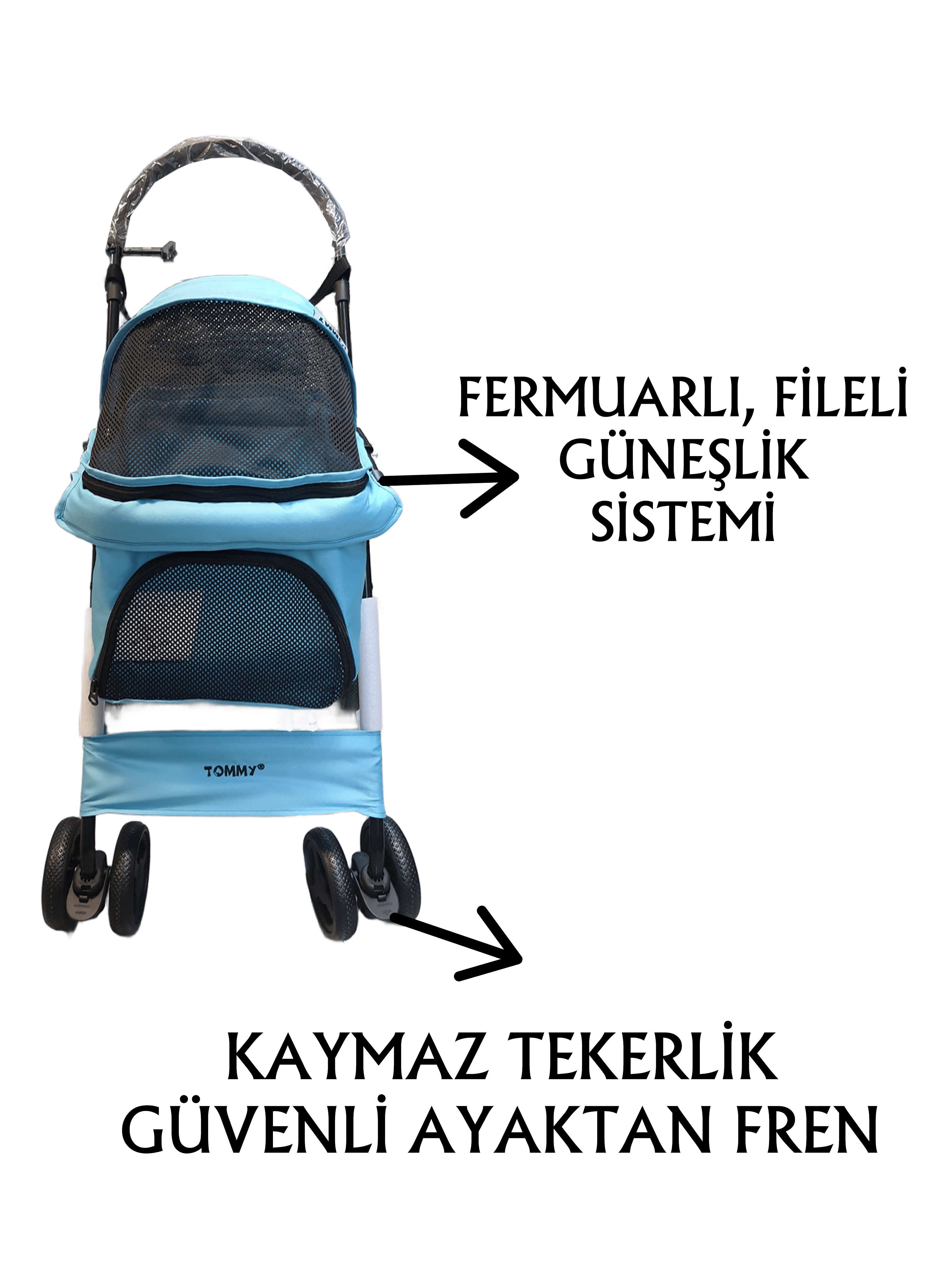 Tommy%20Evcil%20Hayvan%20Arabası%2060x42,5x89,5%20Turkuaz%20Max%2015%20Kg