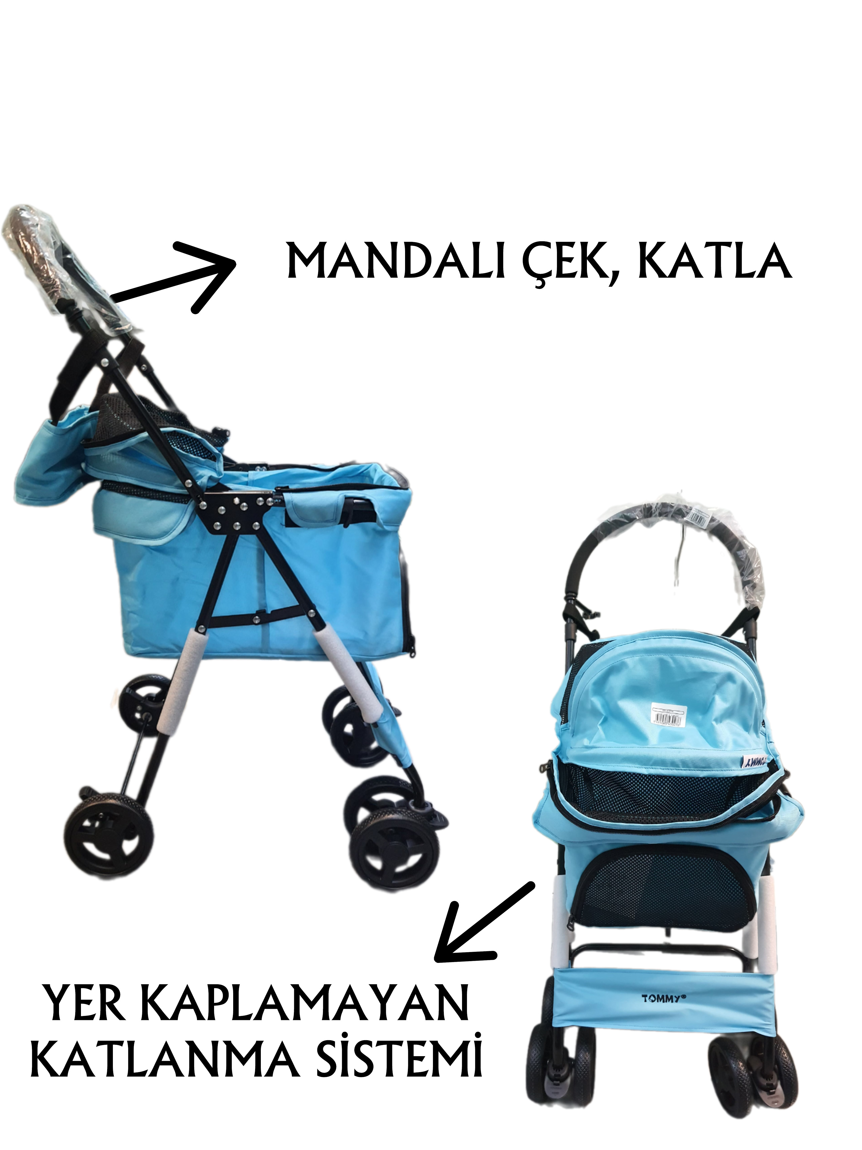 Tommy%20Evcil%20Hayvan%20Arabası%2060x42,5x89,5%20Turkuaz%20Max%2015%20Kg