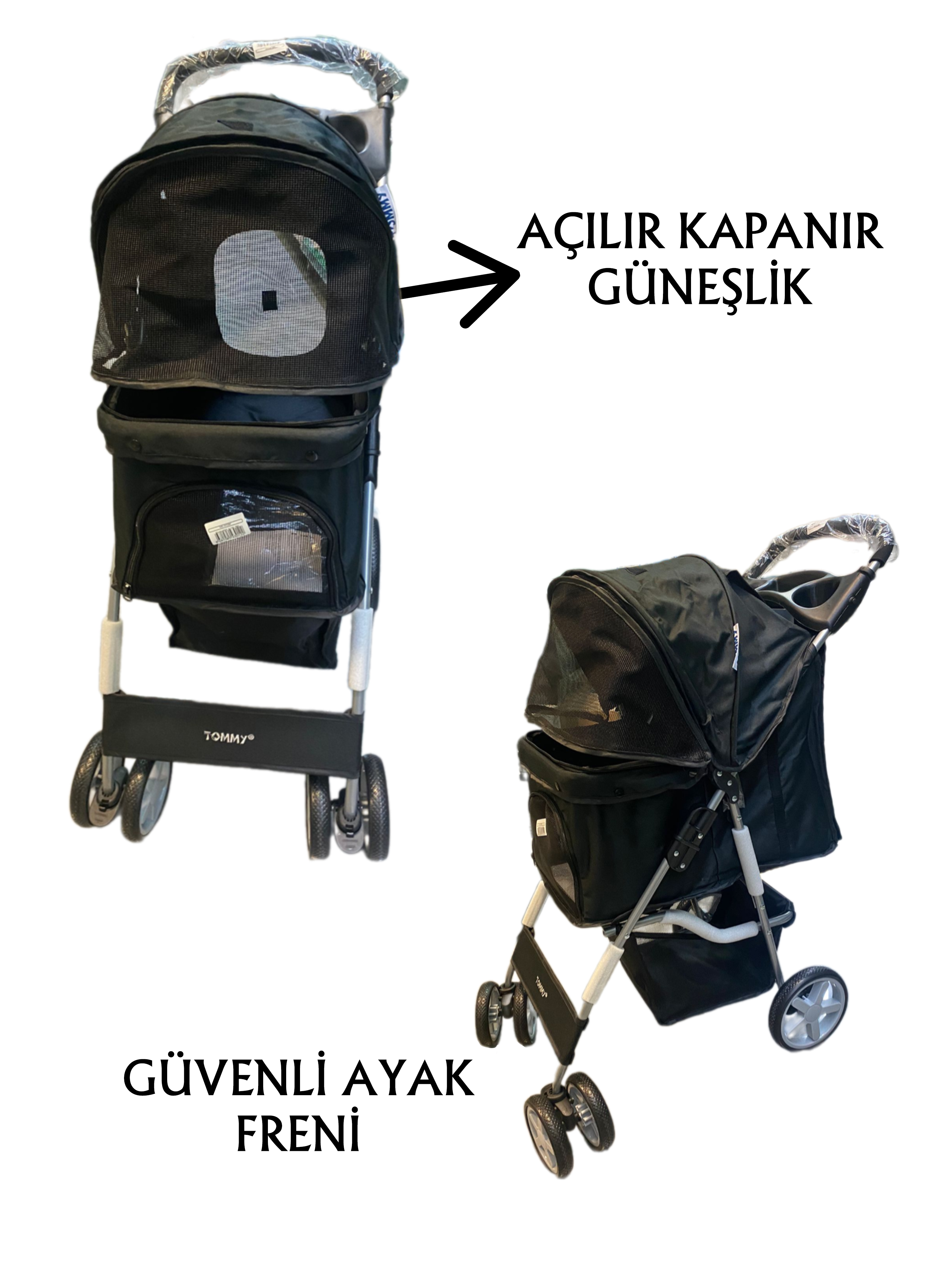 Tommy%20Evcil%20Hayvan%20Arabası%2082x46x99cm%20Siyah%20Max%2015%20Kg