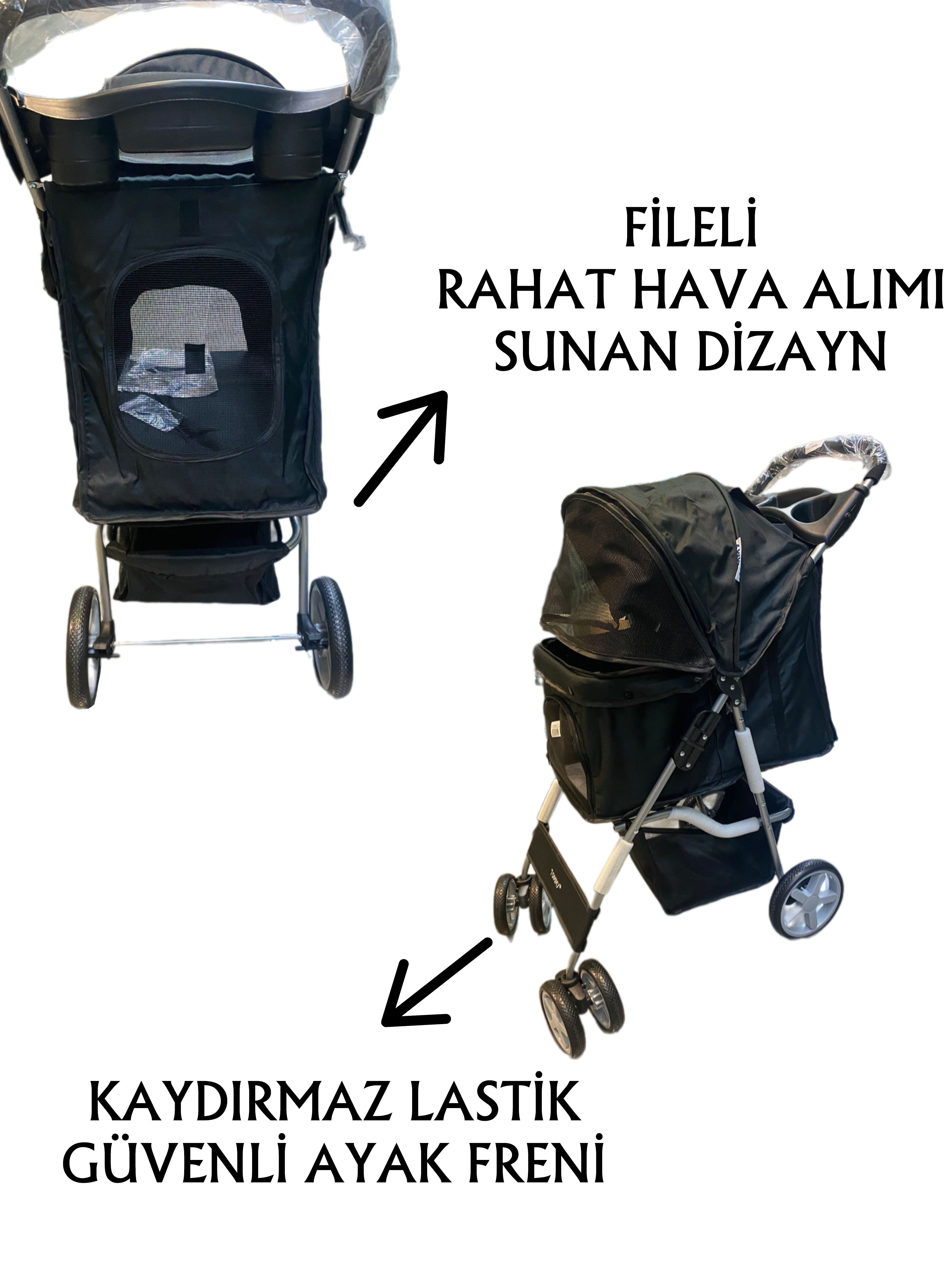 Tommy%20Evcil%20Hayvan%20Arabası%2082x46x99cm%20Siyah%20Max%2015%20Kg