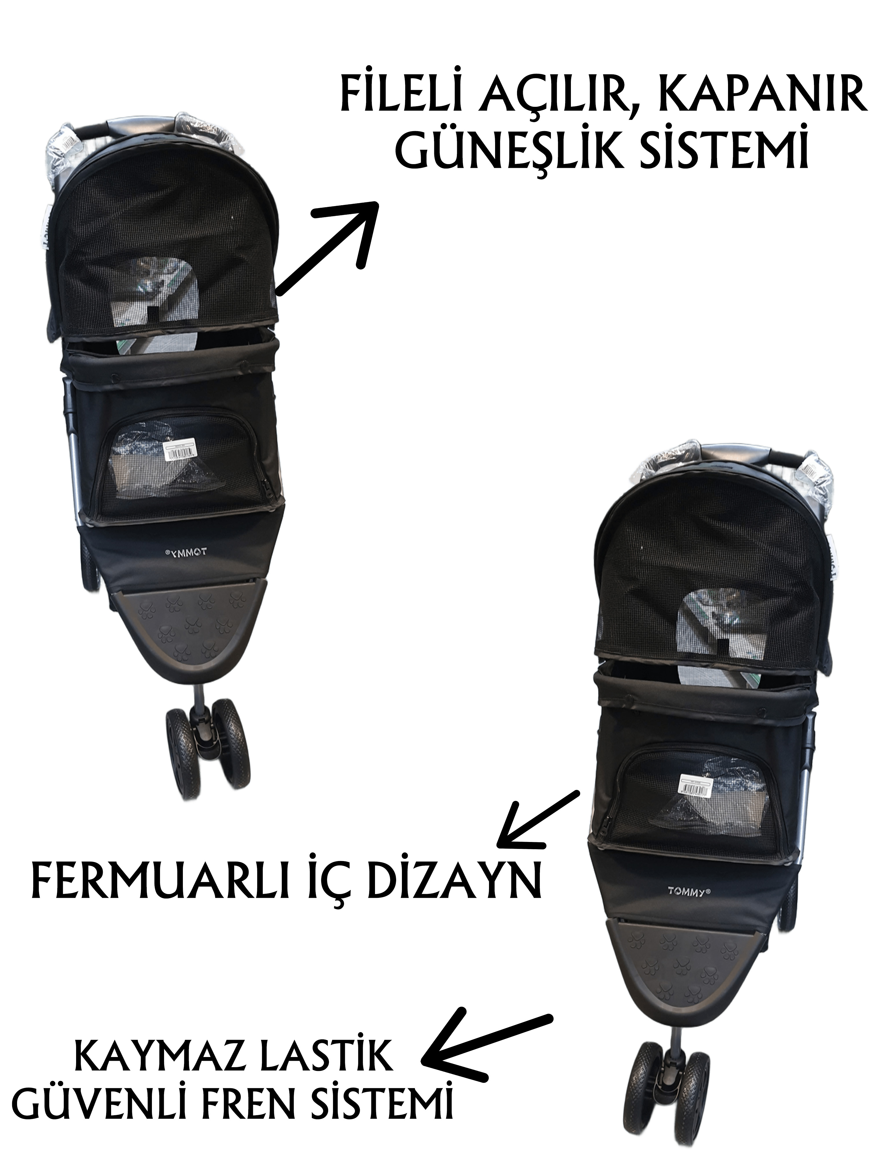 Tommy%20Evcil%20Hayvan%20Arabası%2080x46x99cm%20Siyah%20Max%2015%20Kg