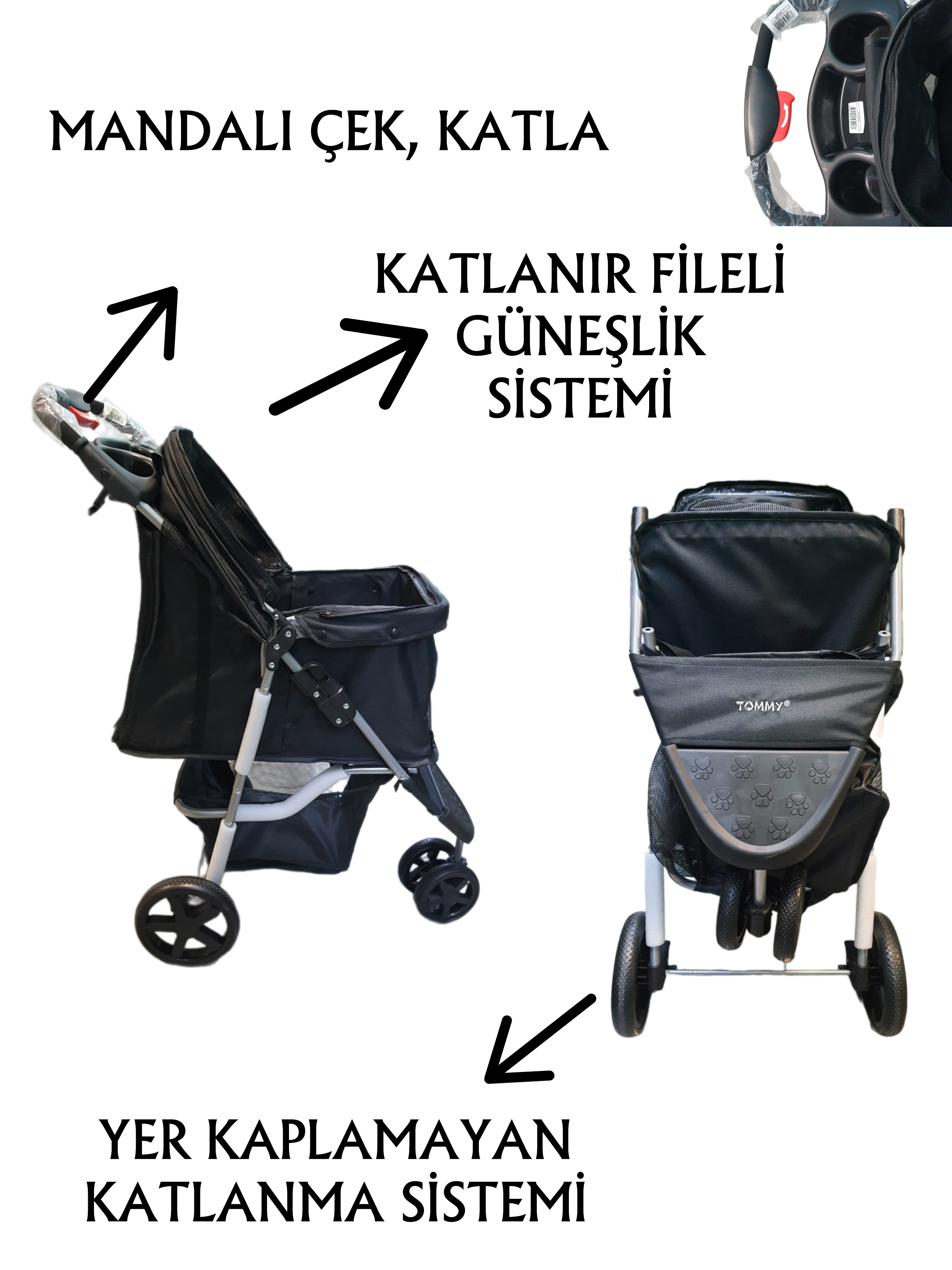 Tommy%20Evcil%20Hayvan%20Arabası%2080x46x99cm%20Siyah%20Max%2015%20Kg