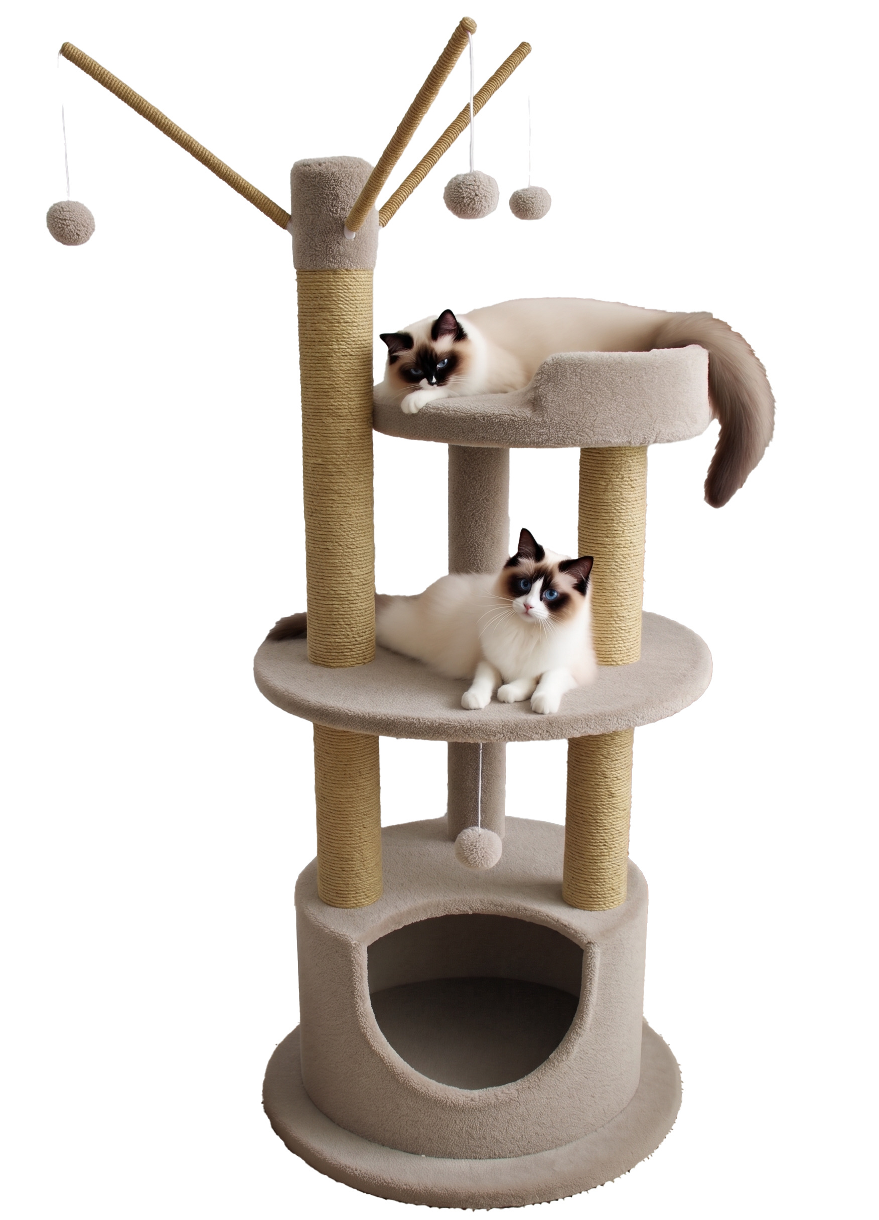 Tommy%20Çok%20Katlı%20Lüks%20Kedi%20Tırmalama%20Bej%2060x60x135