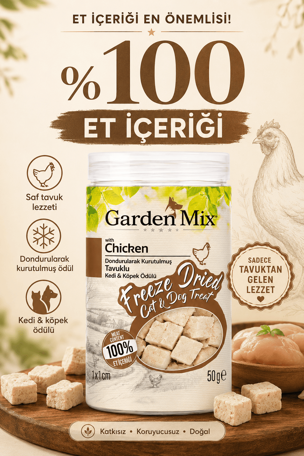 Garden%20Mix%20(freeze%20Dried)%20Tavuklu%20Kedi%20Ve%20Köpek%20%20Ödül%20Maması%2050%20Gr