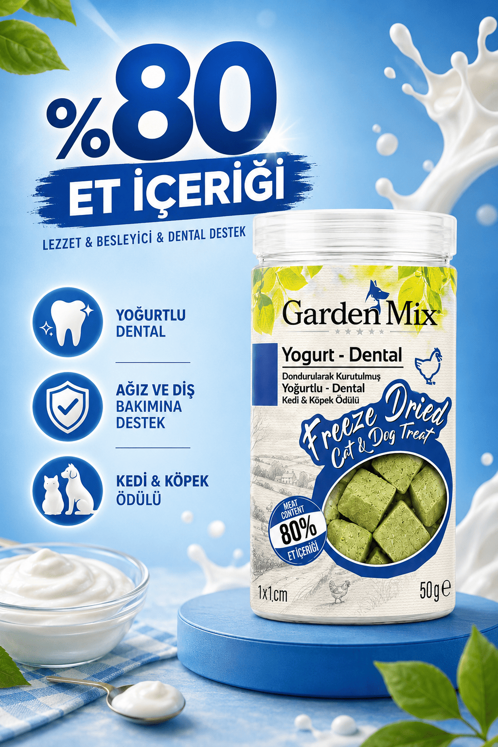 Garden%20Mix%20(freeze%20Dried)%20Yoğurtlu%20Ve%20Tavuklu%20Dental%20Kedi%20Ve%20Köpek%20Ödül%20Maması%2050%20Gr