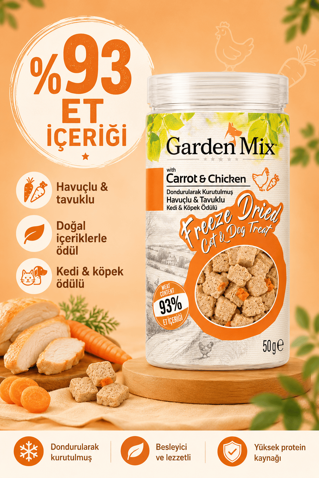 Garden%20Mix%20(freeze%20Dried)%20Havuçlu%20Ve%20Tavuklu%20Kedi%20Ve%20Köpek%20Ödül%20Maması%2050%20Gr