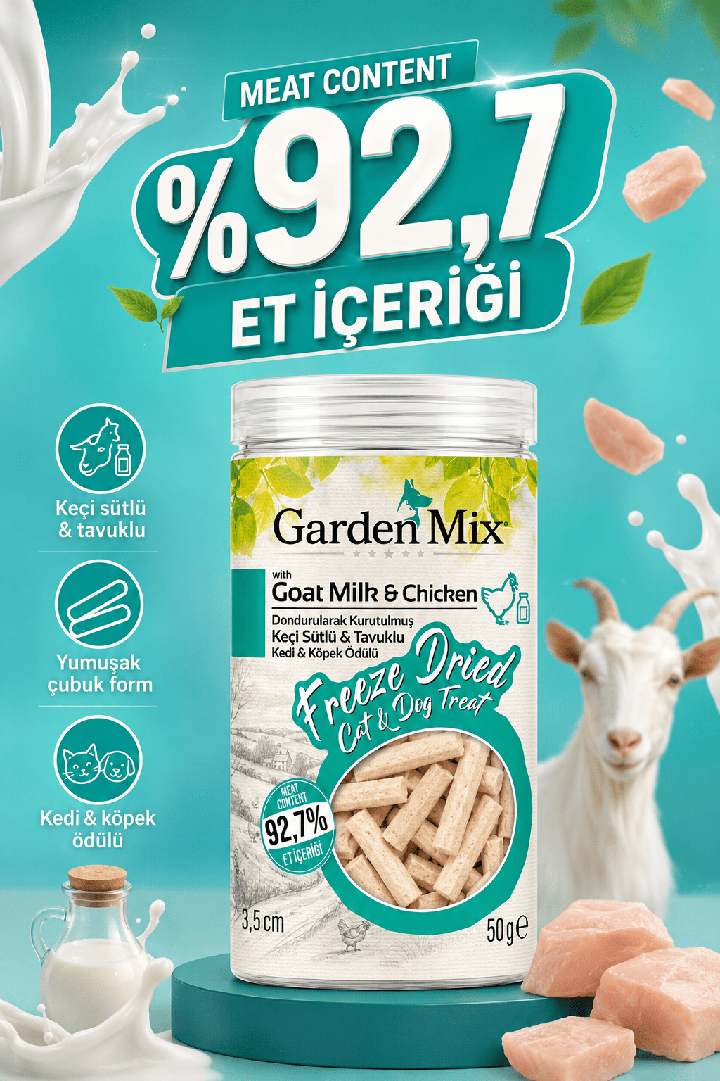 Garden%20Mix%20(freeze%20Dried)%20Keçi%20Sütlü%20Ve%20Tavuklu%20Çubuk%20Kedi%20Ve%20Köpek%20Ödül%20Maması%2050%20Gr