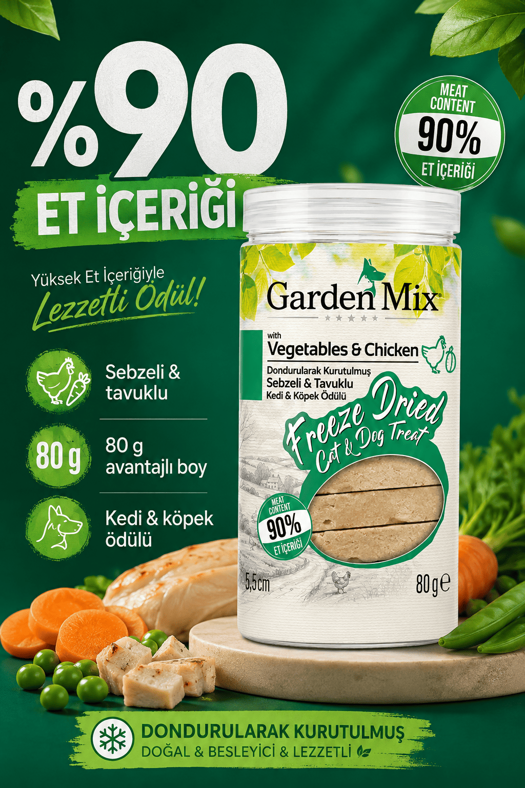 Garden%20Mix%20(freeze%20Dried)%20Sebzeli%20Ve%20Tavuklu%20Kedi%20Ve%20Köpek%20Ödül%20Maması%2080%20Gr