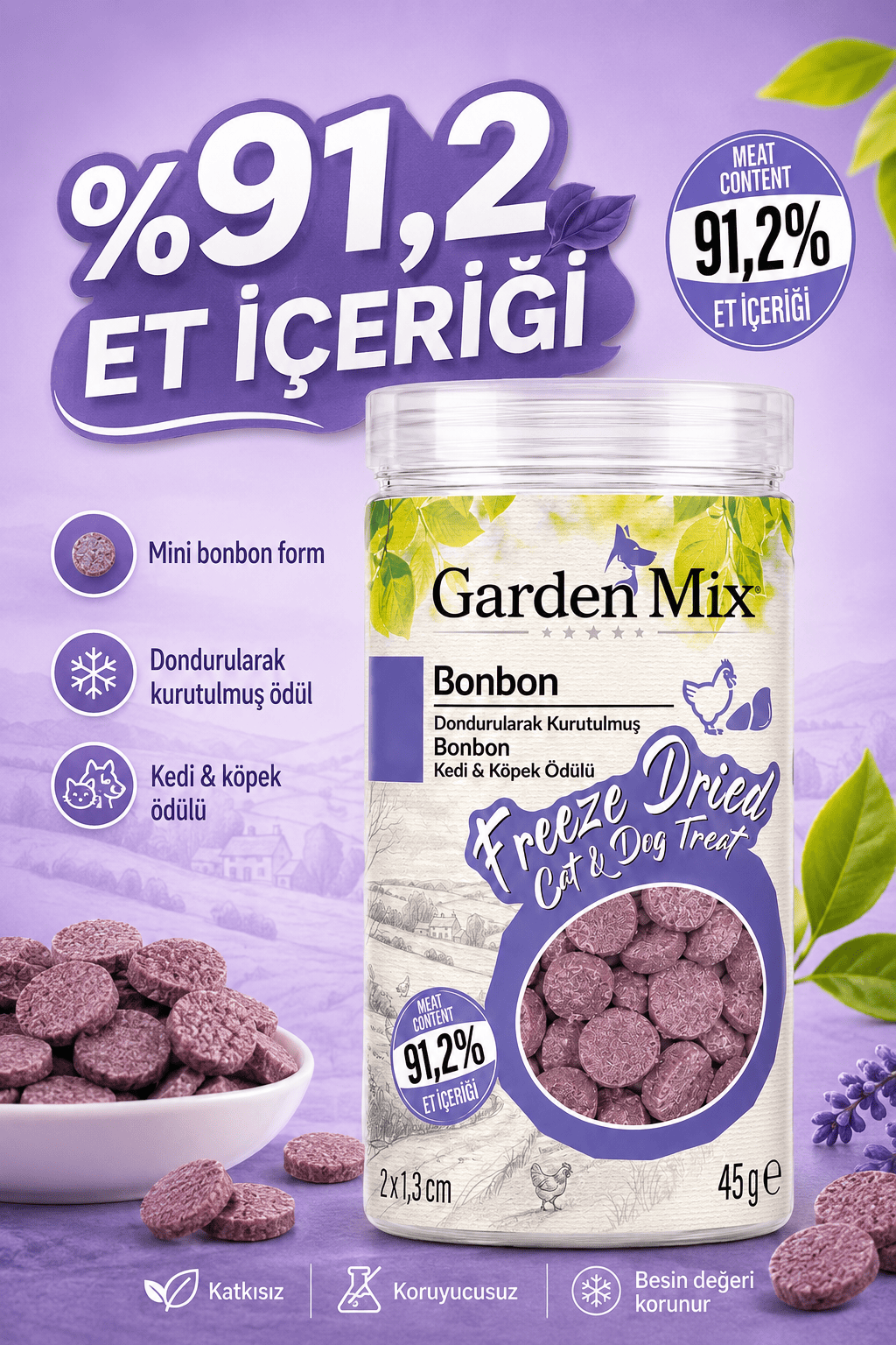 Garden%20Mix%20(freeze%20Dried)%20Bonbon%20Kedi%20Ve%20Köpek%20%20Ödül%20Maması%2045%20Gr
