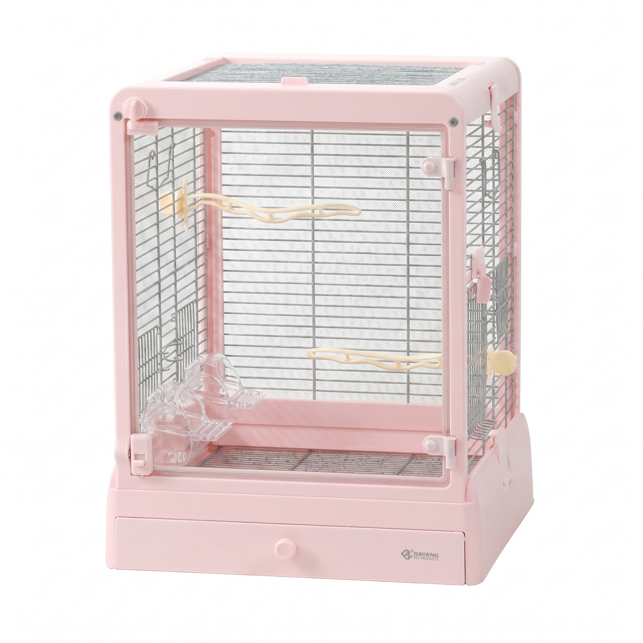 Dayang%20Camlı%20Paslanmaz%20Çelik%20Kuş%20Kafesi%20Pembe%2042*42*53cm