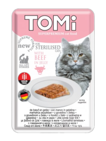 Tomi%20Kedi%20Kısırlaştırılmış%20Dana%20Tahılsız%20Pouch%2085g%20Mama