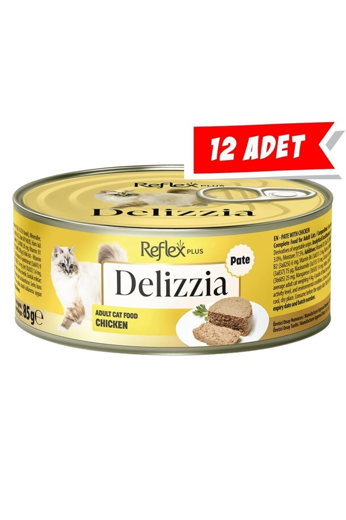 REFLEX%20PLUS%20DELIZZIA%20KIYILMIŞ%20TAVUKLU%20YETİŞKİN%20KEDİ%20MAMASI%2085%20GR*12ADET