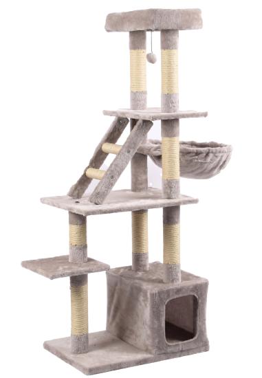 Tommy Çok Katlı Lüks Kedi 60x40x148 Evli Tırmalama Gri