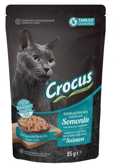 Crocus Tahılsız Kısırlaştırılmış Kedi Somonlupouch Jöleli Yaş Mama 85 G