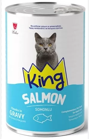 KING SOS İÇİNDE ET PARÇACIKLI SOMONLU YETİŞKİN KEDİ KONSERVE 400 G