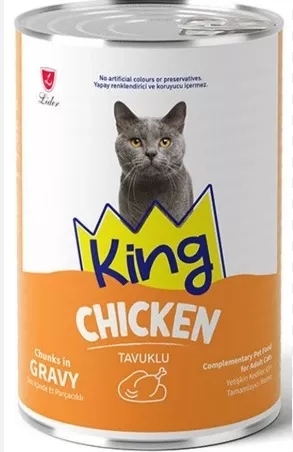 KING SOS İÇİNDE ET PARÇACIKLI TAVUKLU YETİŞKİN KEDİ KONSERVE 400 G