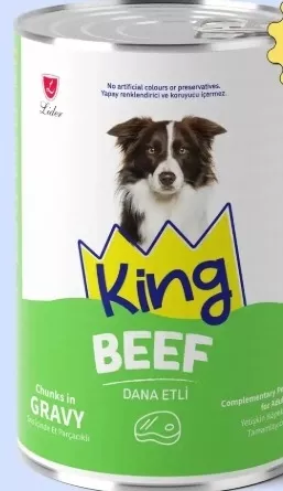 KING SOS İÇİNDE ET PARÇACIKLI DANA ETLİ YETİŞKİN KÖPEK KONSERVE 400 G
