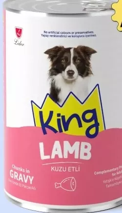 KING SOS İÇİNDE ET PARÇACIKLI KUZU ETLİ YETİŞKİN KÖPEK KONSERVE 400 G