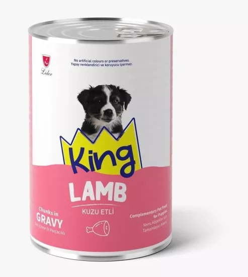 KING SOS İÇİNDE ET PARÇACIKLI KUZU ETLİ YAVRU KÖPEK KONSERVE 400 GR
