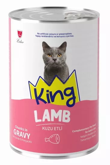 KING SOS İÇİNDE ET PARÇACIKLI KUZU ETLİ YETİŞKİN KEDİ KONSERVE 400 GR