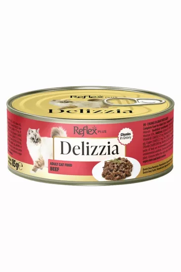 REFLEX PLUS DELIZZIA SOS İÇİNDE PARÇA ETLİ DANA ETLİ YETİŞKİN KEDİ MAMASI 85 GR*12ADET