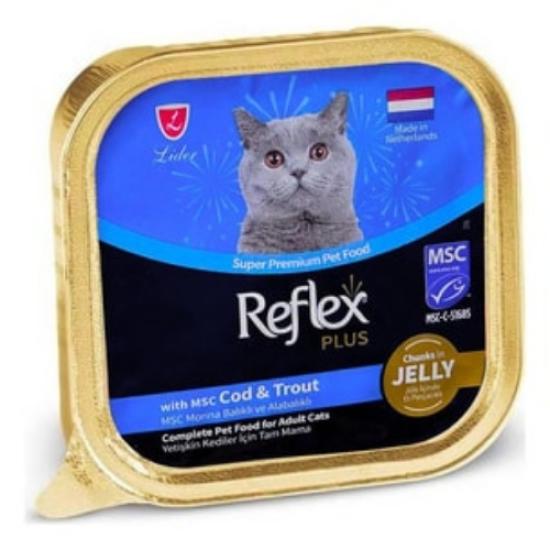 Reflex Plus Jöle İçinde Et Parçacıklı Msc Morina Balıklı Ve Alabalıklı Yetişkin Kedi Maması 85 G