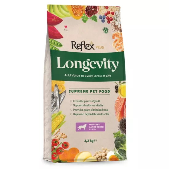 REFLEX PLUS LONGEVITY ORTA VE BÜYÜK IRK YAVRU KÖPEK MAMASI 3200 G